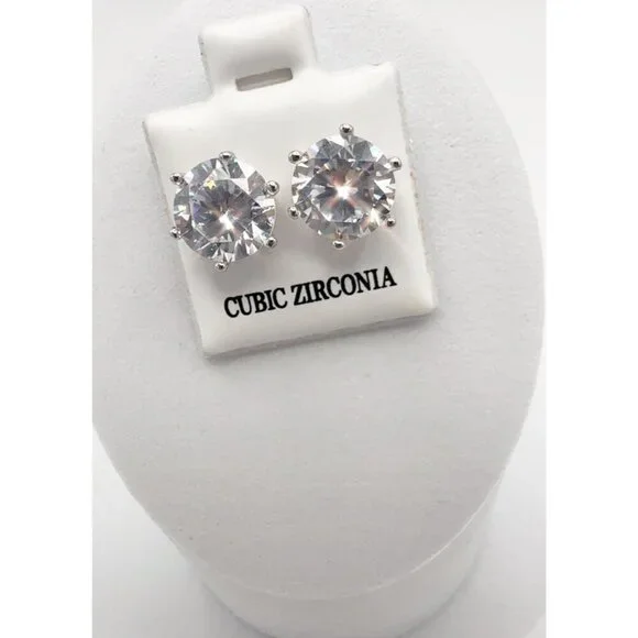 Cubic Zirconia Stud Earrings 925 Sterling Silver 3 ct - Picture 5 of 10